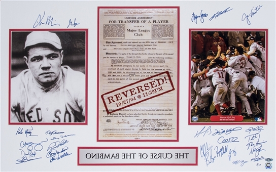 2004 Boston Red Sox Team Signed Babe Ruth Collage Display with 27 Signatures Including Ortiz, Ramirez, and Martinez (Steiner)